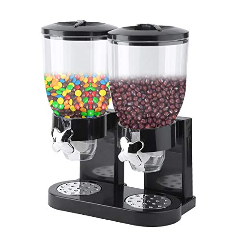 Double Chambers Dry Food Cereal Dispenser Airtight Kitchen Storage Twin Container Dual Control For Oatmeal Candy Granola Nuts