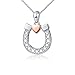 Sterling Silver Lucky Horseshoe with Rose Gold Love Heart Star Pendant Necklace, Rolo Chain 18