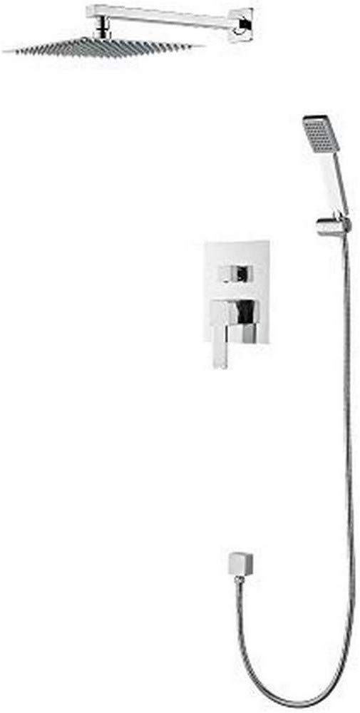 Ibergrif Gold - Square Concealed Rainfall Shower System, Mixer Tap Set, Chrome