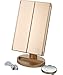 Tri-Fold Lighted Vanity Makeup Mirror with 21 LED Lights, Touch Screen and 10X / 3X / 2X / 1X Magnification Mirror, Two power Supply Mode Tabletop Makeup Mirror,Travel Cosmetic Mirror (gold)