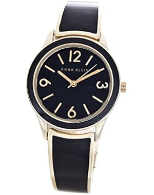 Women's Black Dial Gold Tone Enamel Bangle Watch AK/2330BKGB