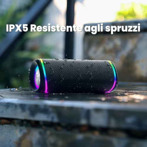 RIENOK Powerful Portable Bluetooth Speaker 30W Waterproof Bluetooth 5.3 Speaker, Handsfree Calling, True Wireless Stereo, LED Light, Supports TF & Aux, Type-C Rechargeable