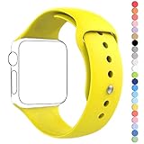 HuanlongTM New Soft Silicone Sport Style Replacement Iwatch Strap Band for Apple Wrist Watch Series 1 Series 2(Yellow 38mm S/M)