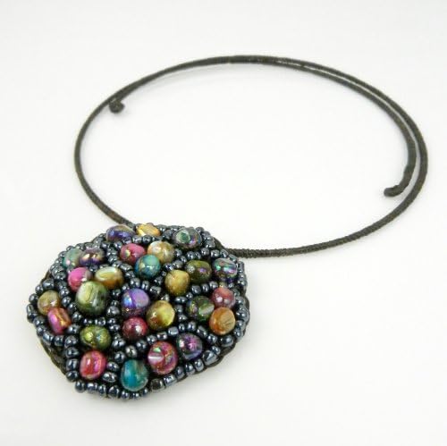 Ploy! Rainbow Choker Necklace Handmade with Freshwater Pearl Shell and Beads KA7