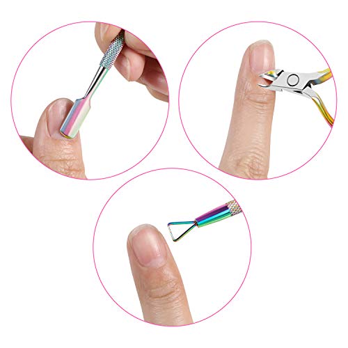 3 Pcs Cuticle Tools Cuticle Trimmer Remover, Nippers & Pusher Rainbow Cuticle Peeler Scraper Dead Skin Cutter Pusher Stainless Steel Manicure Pedicure Set