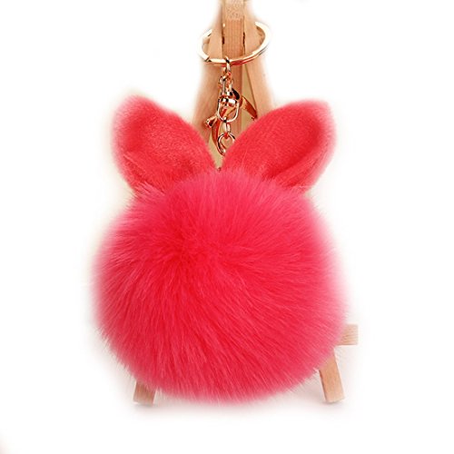 URSFUR Artificial Rabbit Fur Ball Keychain Ear Pom Key Chain Ring Car Bag Charm Pendant Phone Tassel Keyring Hook Toy