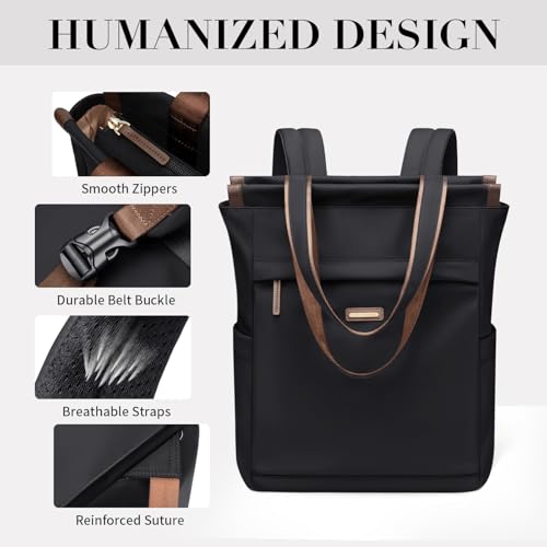 GOLF SUPAGS Convertible Laptop Bag, Laptop Backpack for Women, 15.6 Inch Laptop Casual Travel Bag for School, Travel, Work (Black)