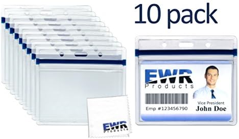 10 Heavy Duty ID Badge Holders Clear Horizontal Vinyl PVC with Blue Resealable Zip