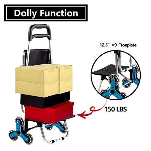 Besthls Trolley Dolly with Seat,Stair Climbing Multipurpose Folding Shopping Grocery Cart Utility Cart,Black