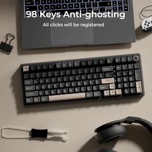 RK ROYAL KLUDGE R98 Pro Wired Mechanical Keyboard, 96% Creamy Gaming Keyboard RGB Backlit with Number Pad and Volume Knob, Gasket Mount, MDA Profile PBT Keycaps, Hot Swappable Pre-lubed Linear Switch