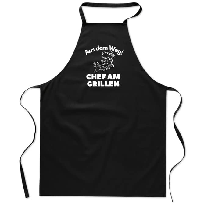 FremiBag Barbecue Apron for Men with Saying: Chef am Grillen - Cotton Apron - Cooking Apron as a Gift for Men for Barbecue - BBQ Meat Summer Black One Size, black, L