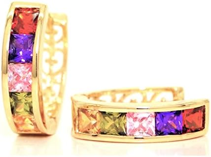 Genuine 18K yellow gold plated hoop earrings with different colored gemstone with black jewellery box