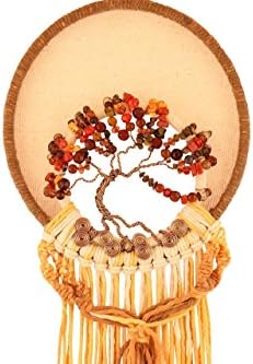 Handmade Modern Tree of Life Wall Hanging 22“ Wire Wrapped Tree with crystals semi-precious gemstones Disigned with Organic Handmade dying Threads using Mayan Ancestral Method/T300BROWN