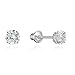 925 Sterling Silver Rhodium Plated Birth Month 4mm Cubic Zirconia Children Screwback Baby Girls Earrings