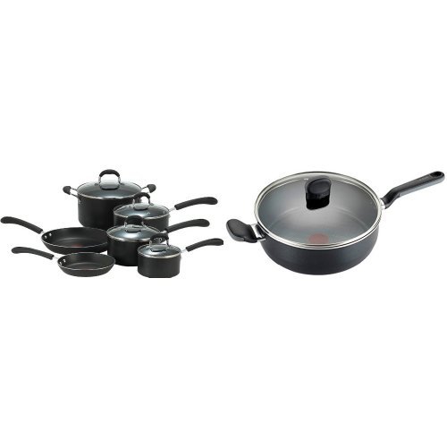 T-fal Thermo-Spot 10-Piece Cookware Set and 4.2 Quart Saute Pan Bundle, Black
