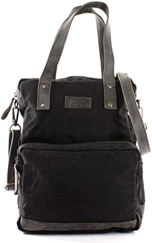 LECONI Backpack +Shoulder Bag in One City Back-Bag Canvas + Geniune Cow Leather Women + Men Vintage-Look Daypack 28x37x13cm LE1014-C