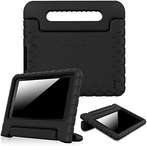 Fintie Shock Proof Case for All-New Amazon Fire 7 Tablet (7th Generation, 2017 Release) - Kiddie Series Light Weight Convertible Handle Stand Kids Friendly Cover, Black