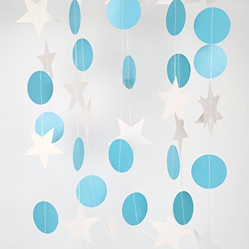 2Pack Oyep(TM) Circle Dots Paper Garland- Christmas Banner Decorations- for Room Gold Party Decorations Silver Rose Red, Pink &amp; Purple Rainbow Red Garland Christmas(13 Feet Long) (White&amp;Blue)