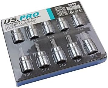 US Pro Bergen 10Pc 3/8 Drive 48mm Long S2 Tamper Proof Torx Bit Socket Set T10 - T55, Variety Pack - Image 3