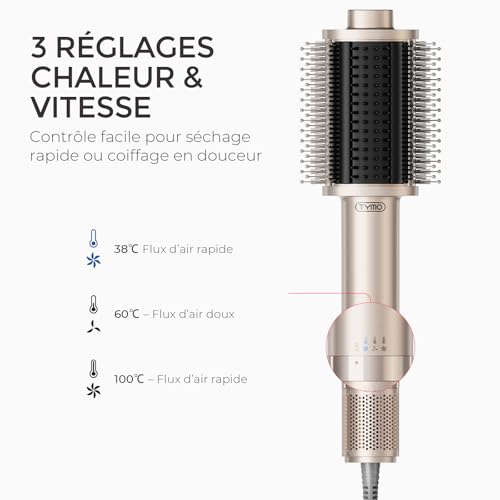 TYMO Heated Blower Brush, One-Step Hair Dryer and Volume Brush, 5 in 1 Ionic Blow-Dry with Turbo Motor for Quick and Soft Drying, Smooth, Curl, Create Volume, Gold