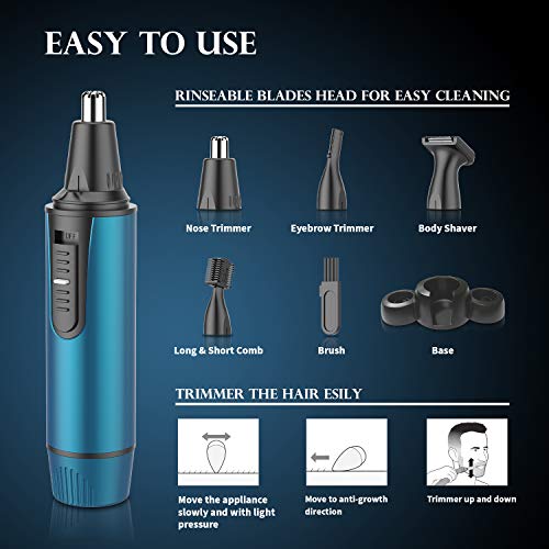 Nose Hair Trimmer for Men and Women Professional Painless Nose Clippers Ear Facial Eyebrow Hair Trimmer Epilator Removal Body Grooming Set, Battery-Operated, IPX7 Waterproof