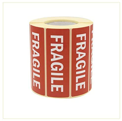 Virsus 1 roll of 1000 labels fragile label rolls with fragile writing 90 x 30 white on red handle with care handle with care