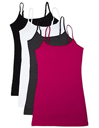 4 Pack: Active Basic Cami Tanks (Medium, Magenta/White/Charcoal/Black)