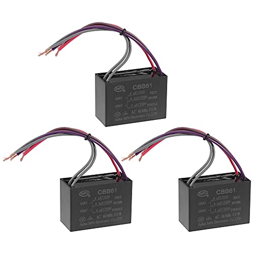 uxcell Ceiling Fan Capacitor CBB61 4/4.5/5uF 350V AC 5 Wires Metallized Polypropylene Film Capacitor 58x40x28mm for Electric Fan Pump Motor Generator 3Pcs: Industrial & Scientific