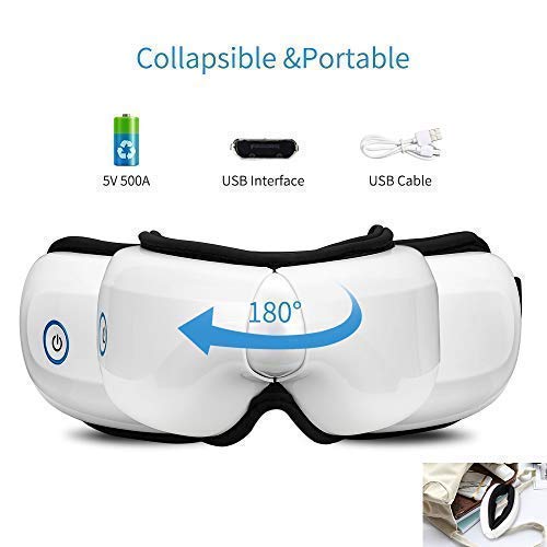 Bromose Wireless Foldable Rechargeable Eye Massager，Intelligent Mode One-Click Operation Eye Massager,Wireless Bluetooth Music Therapy Stress Relief for Eye Care BestGift