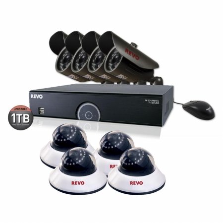 Revo America R165B4ED4E-1T 16-Channel 1TB 960H DVR Surveillance System With 8 650TVL 80 ft. Night Vision Cameras