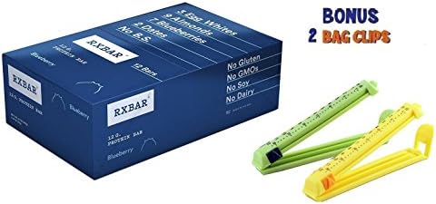 RxBar Real Food Blueberry Protein Bar, 1.83 Ounce (Pack of 12) Plus 2 Food Storage Bag Clips Free!