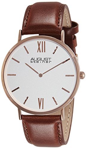 August Steiner Men's AS8166RGBR Rose Gold-Tone Watch with Brown Strap