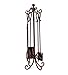 Plow & Hearth Crest Fireplace 4-Piece Tool Set with Stand, Solid Steel, Convenient Hanging Loops, Tongs, Poker, Shovel, Broom, Decorative and Functional, Approx. 12