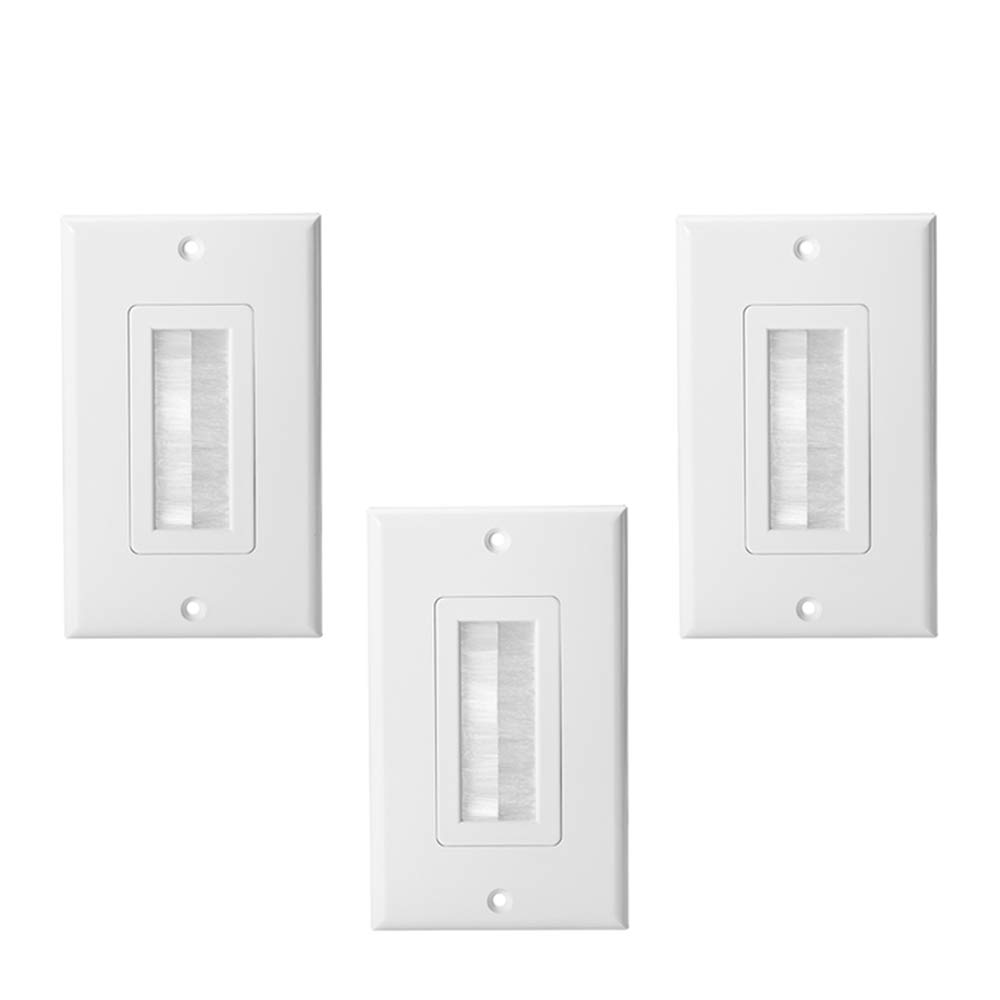 3 Pack Single Gang Brush Wall Plate Style Easy to Install Cable Pass