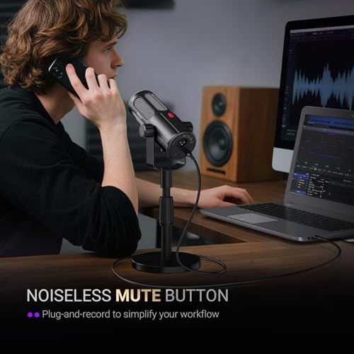 FIFINE USB/XLR Dynamic Microphone for Vocal, Podcasts, Streaming, Recording, Broadcasting, Studio Microphone with Mute Button, Headphone Jack for PC/XLR Mixer -TANK6