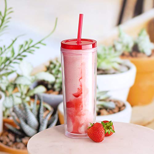Cupture Skinny Acrylic Tumbler Cups with Straws - 18 oz, 8 Pack (Assorted Colors) - Thumbnail 3