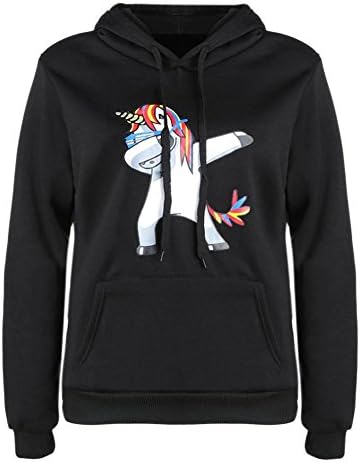 FINIFLY Comfortable and Breathable Women Fashion Loose Long Sleeve Print Fleece Pullover Hoodies(Black)(M)