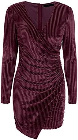Missy Chilli Women's Long Sleeve V Neck Velvet Wrap Mini Dress Cocktail Wedding Dress