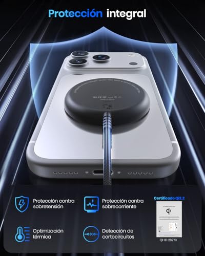 Gatatol 25W Cargador Inalámbrico Magnético Qi2,1,5M Base de Carga Rápida Compatible con iPhone Air/17/16/15/14/13/12, AirPods 4/3/2/Pro,Galaxy S26-S20, Serie Pixel 10 y Más (Incluye Adaptador de 30W)