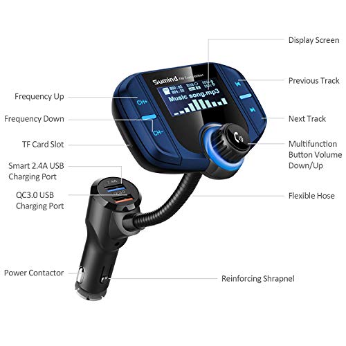 (Upgraded Version) Sumind Car Bluetooth FM Transmitter, Wireless Radio
