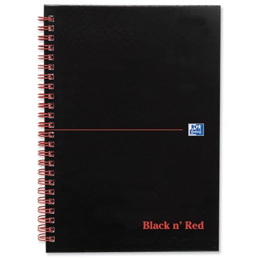 Oxford Black n' Red Book Wirebound Ruled and Perforated 90gsm 140 Pages A5 Matt Black Ref D66078 [Pack of 5]