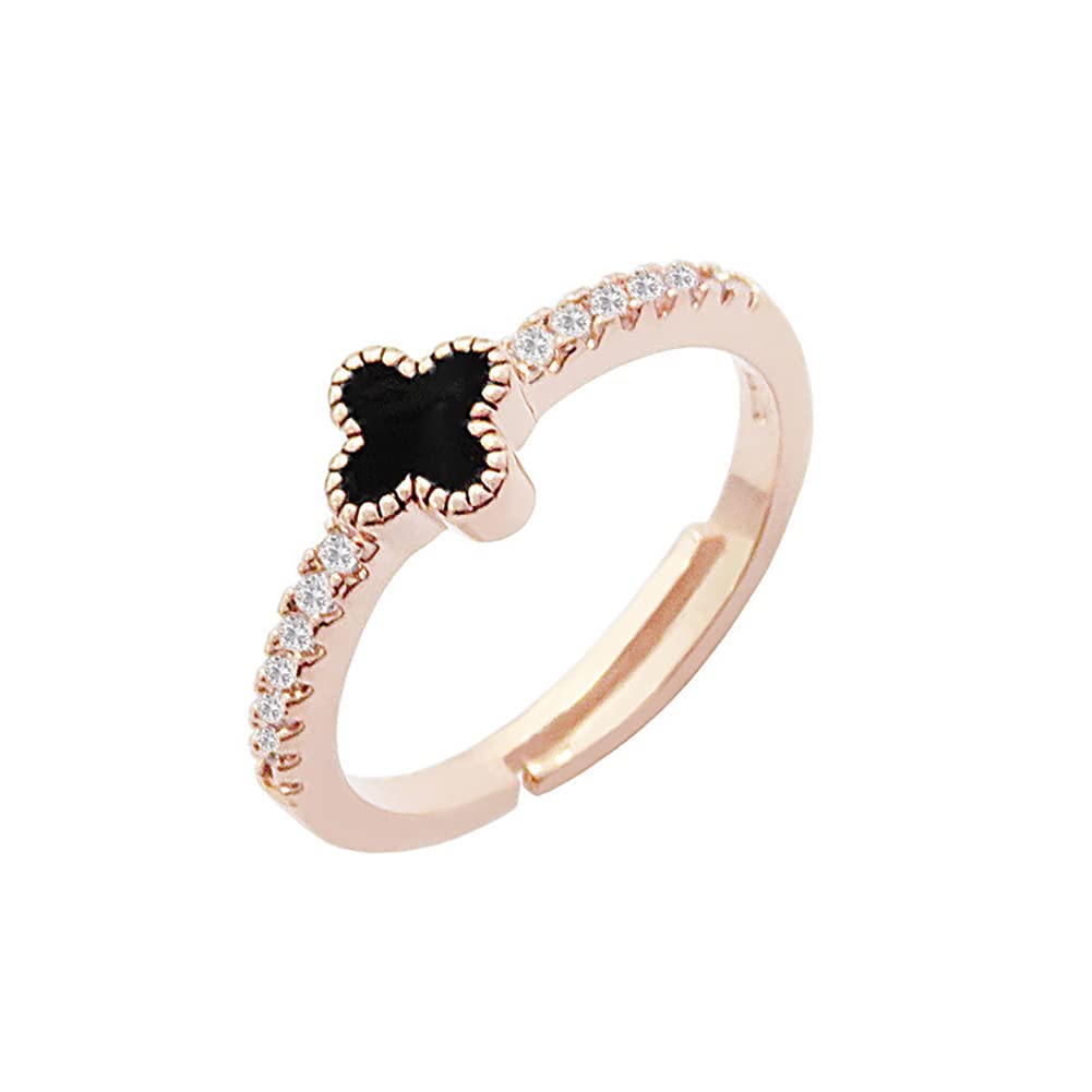 Wedity Four-leaf Clover Ring Rose Gold Crystal Open Adjustable Band Rings Jewelry Gifts for Women and Girls