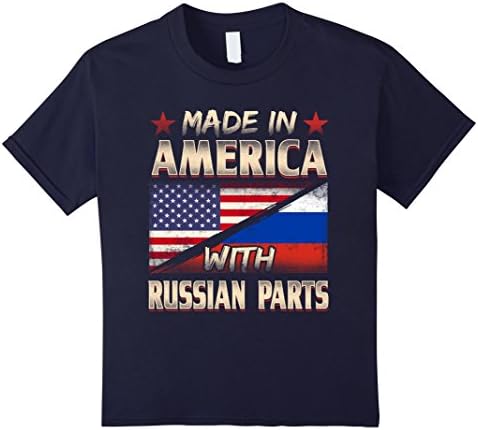unisex-child Made In America With Russian Parts - Russia American T-shirt 6 Navy