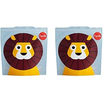 3 Sprouts Sandwich Bag - Reusable and Washable Lunch Storage Bag for Kids - 2 Pack, Lion