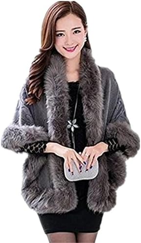 atopdress@Women Ladies Girls Floral Cape Coat Faux Fur Knitwear Pounch Cloak Shawl Wrap