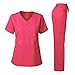 Women's Scrubs Set Stretch Ultra Soft V-NECK Top and Pants Hot Pink M