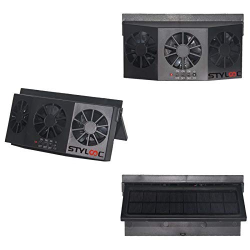 STYLOOC Solar Powered Car Window Windshield Auto Air Vent Fan Auto Ventilator System,Exhaust Fan Vehicle Radiator Vent with Ventilation(Black) - Thumbnail 2