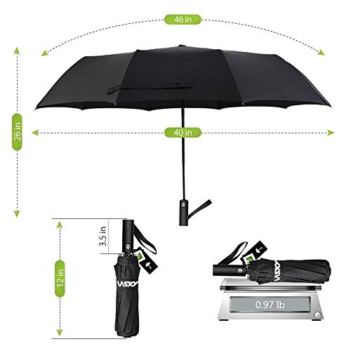 Wsky Auto Windproof Umbrella - Best 10 RIBS Folding Travel Umbrella with Bonus Leather Cover for Men Women - Perfect for Travel, Rain, Storms, Hail or Harsh Outdoors - Thumbnail 5