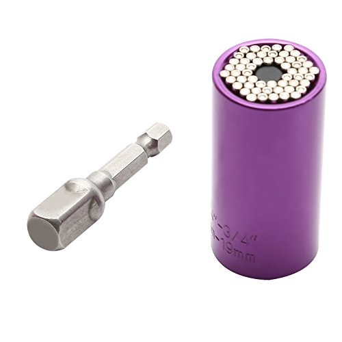 OCGIG 7-19mm(1/4"-3/4") Universal Socket with Metric Wrench Power Drill Adapter Socket Professional Repair Tool,Multi-Function Gator Socket Adapter,Purple,Handyman's DIY Perfect Gift