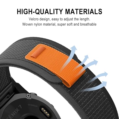 SumRioo QuickFit 22mm Strap for Garmin Fenix 8/8 Solar 47mm/Fenix E/Fenix 7 Pro/Fenix 7/6 Pro/6/5 Plus/5, Nylon Loop Trail Strap for Garmin Forerunner 965/955/945/935, Epix 2, Black/Grey